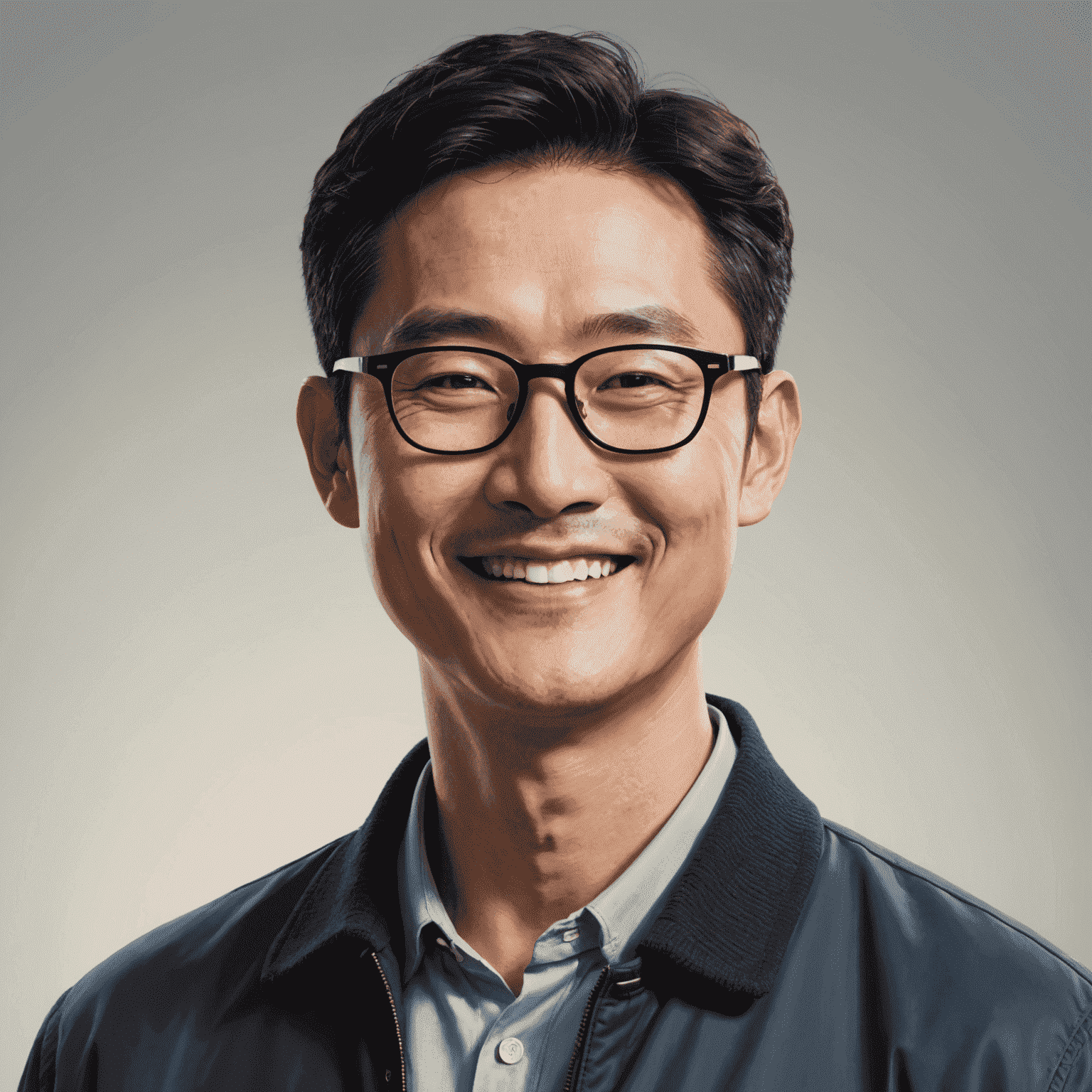 Portrait of Ji-hoon Park, a middle-aged Korean man with short black hair and glasses, smiling warmly at the camera