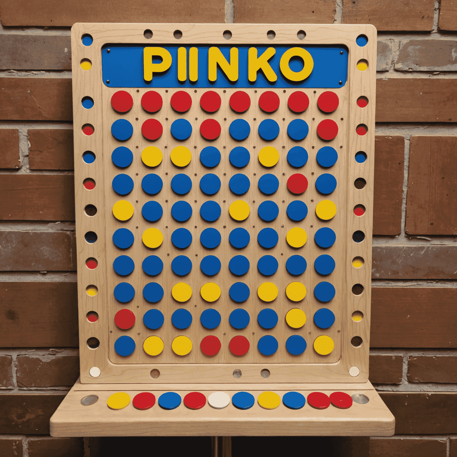 A classic Plinko board from The Price is Right game show, with pegs and slots visible