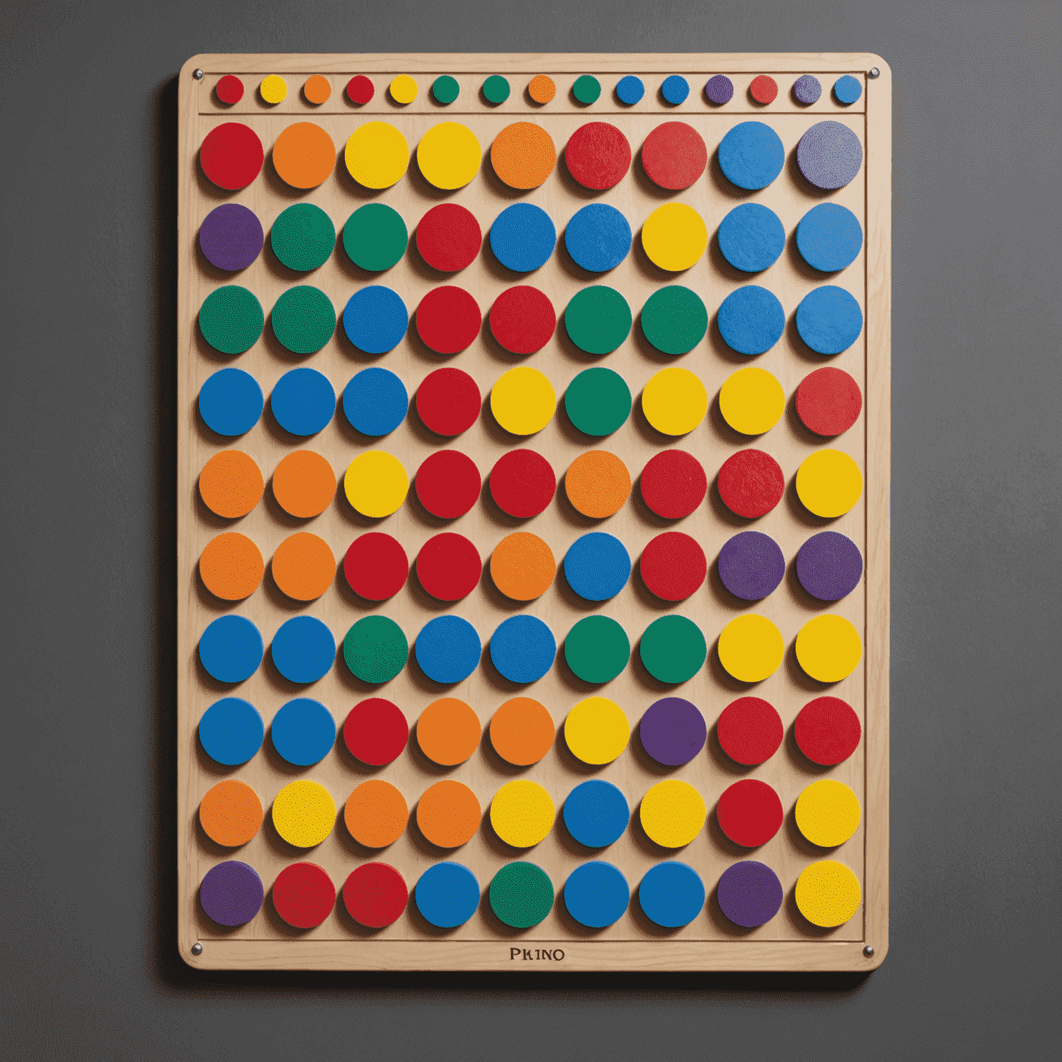 A Plinko board with colorful chips and corresponding colored pockets, demonstrating the Color-Coded Plinko variation